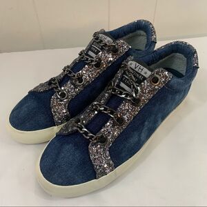 Vintage Havana Yves Washed Denim neakers Slip On Sparkle Sneakers Chain Size 8